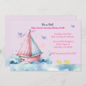 ピンクの海軍航海ベビーガールシャワー招待状 招待状 (正面/裏面)
