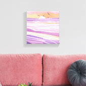 ピンクの海 | 水彩サンセット海波 キャンバスプリント (インサイチュ (リビング))