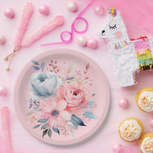 ピンクの淡い色の牡丹フローラブーケシャワー ペーパープレート (パーティー)