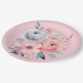 ピンクの淡い色の牡丹フローラブーケシャワー ペーパープレート (アングル)