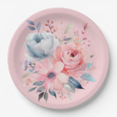 ピンクの淡い色の牡丹フローラブーケシャワー ペーパープレート (正面)