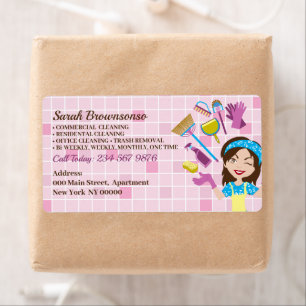 ピンクの清掃女性カスタム漫画クリーニング ラベル