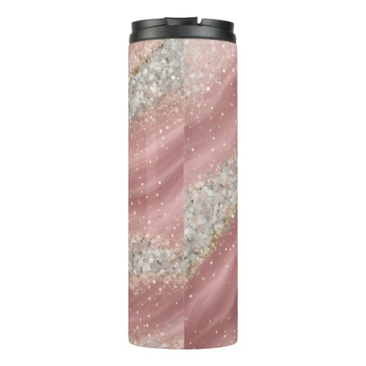 ピンクの渦巻きシルバーグリッターテクスチャ タンブラー (裏面)