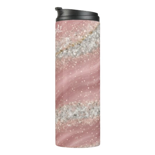 ピンクの渦巻きシルバーグリッターテクスチャ タンブラー (回転右)