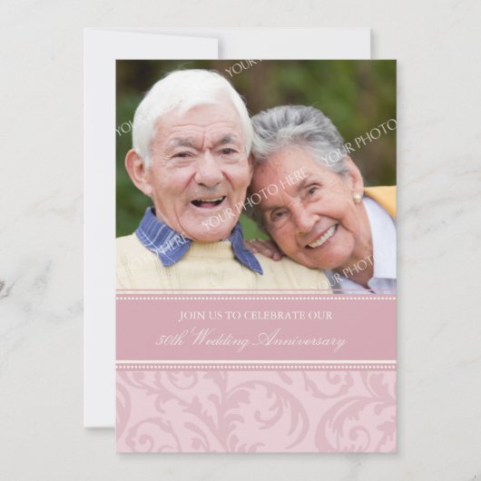 ピンクの渦巻き写真 50周年招待状 招待状 (正面)