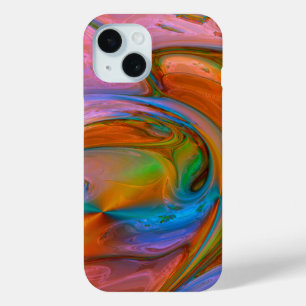 ピンクの渦巻き抽象芸術 iPhone 15ケース