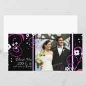 ピンクの渦巻き旋回ありがとう結婚ご利用のフォトカード サンキューカード (正面/裏面)