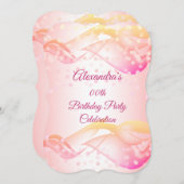 ピンクの渦巻き金ゴールドライト誕生日パーティーの招待 セーブザデート (正面/裏面)