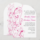 ピンクの渦巻き ウェディング 招待状 (正面/裏面)