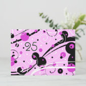 ピンクの渦巻の第25誕生日のパーティの招待状カード 招待状 (スタンド正面)