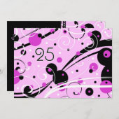 ピンクの渦巻の第25誕生日のパーティの招待状カード 招待状 (正面/裏面)