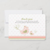 ピンクの渦巻形のなお母さん及びひな鳥の上品のサンキューカード サンキューカード (正面)