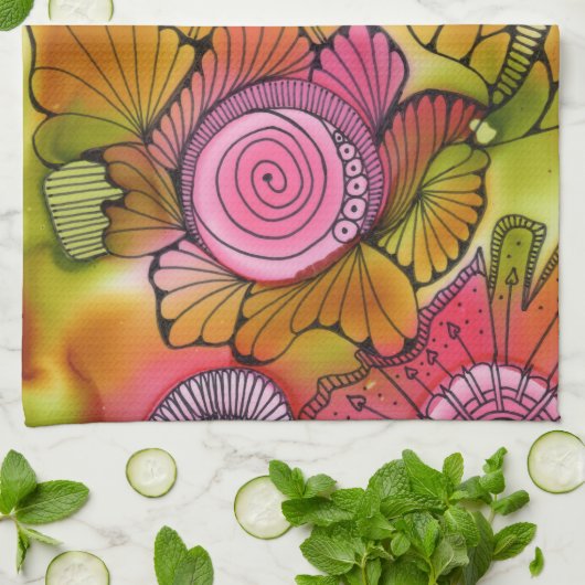 ピンクの渦巻形のな台所タオル キッチンタオル (折り畳み)