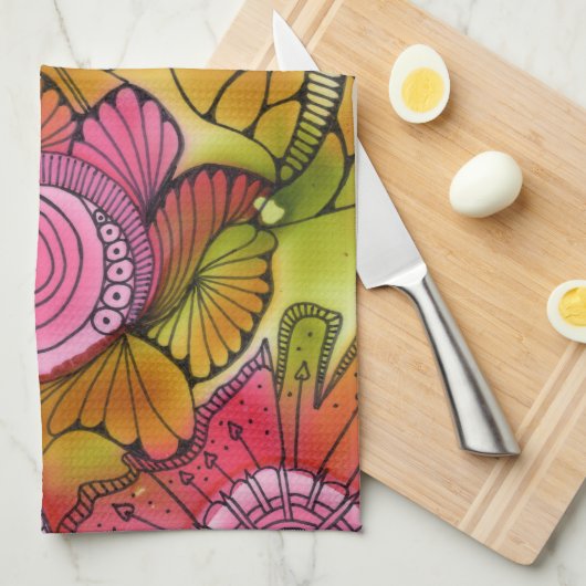 ピンクの渦巻形のな台所タオル キッチンタオル (四つ折り)