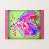 ピンクの渦巻形のハート ジグソーパズル (横)