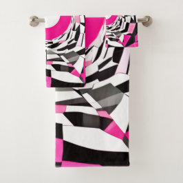 ピンクの渦:降下市松模様にする バスタオルセット