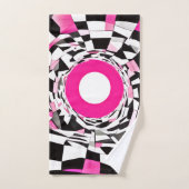 ピンクの渦:降下市松模様にする バスタオルセット (ハンドタオル)