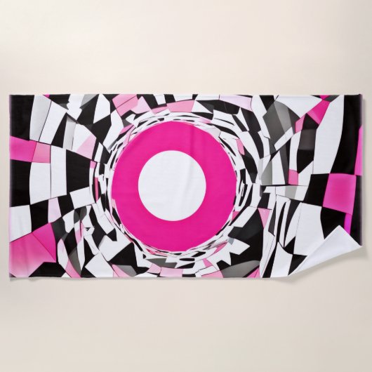 ピンクの渦：降下市松模様にする ビーチタオル (正面)
