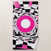 ピンクの渦：降下市松模様にする ビーチタオル (正面)