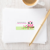 ピンクの漫画のフクロウの枝の蔵書票ブックラベル ラベル (インサイチュ)