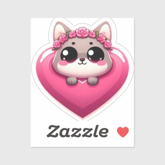 ピンクの漫画の動物のハートシール シール (シート)