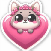 ピンクの漫画の動物のハートシール シール (正面)