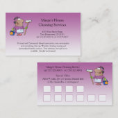 ピンクの漫画の女中の家のクリーニングの顧客のロイヤリティ ロイヤリティカード (正面/裏面)