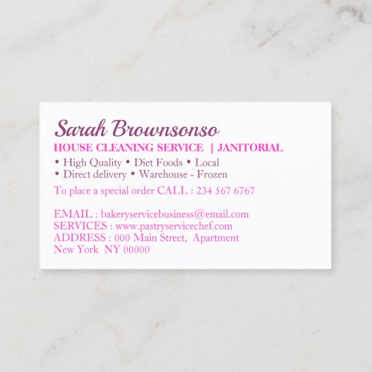 ピンクの漫画の女性ブルーアイズベーカリーケーキペストリー 名刺 (裏面)