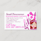ピンクの漫画の女性ブルーアイズベーカリーケーキペストリー 名刺 (正面)