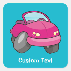 ピンクの漫画の車の正方形のステッカー スクエアシール