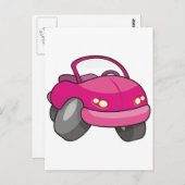 ピンクの漫画の車 ポストカード (正面/裏面)