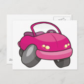 ピンクの漫画の車 ポストカード (正面/裏面)