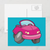 ピンクの漫画の車 ポストカード (正面/裏面)