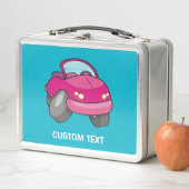 ピンクの漫画の車 メタルランチボックス (インサイチュ)