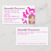 ピンクの漫画ペット動物トレーナートリマー獣医 名刺 (正面/裏面)