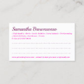 ピンクの漫画ペット動物トレーナートリマー獣医 名刺 (裏面)