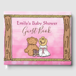 ピンクの漫画女性のカーボーイベビーシャワー ゲストブック