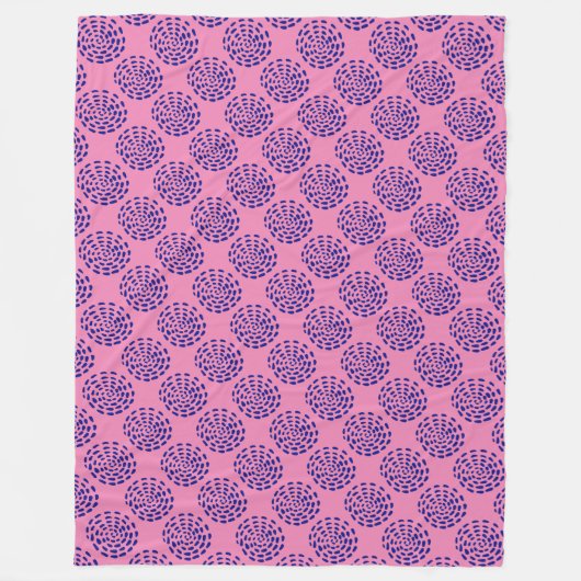 ピンクの濃いストライプの青の円の模様 フリースブランケット (正面)