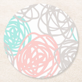ピンクの灰色およびティール（緑がかった色）の落書きパターン ラウンドペーパーコースター