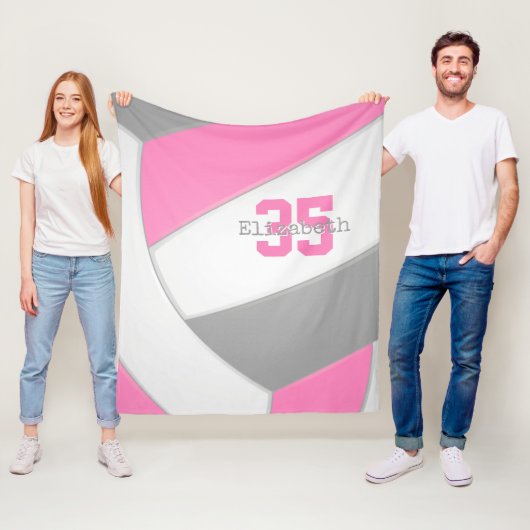 ピンクの灰色と白の女の子バレーボーパーソナライズされたル フリースブランケット (インサイチュ)