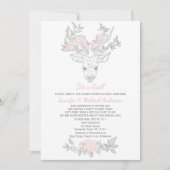 ピンクの灰色のウッドランドの女の子の鹿の赤ちゃんシャワーbyメール 招待状 (正面)