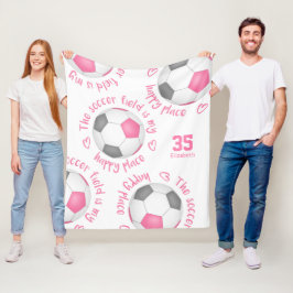 ピンクの灰色のサッカーフィールド私のhappy place sports decor フリースブランケット