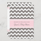 ピンクの灰色のシェブロンのカスタムのベビーシャワー招待状 招待状 (正面/裏面)