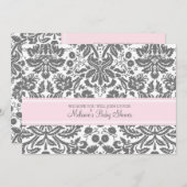 ピンクの灰色のダマスク織のカスタムのベビーシャワー招待状 招待状 (正面/裏面)