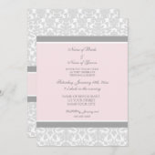 ピンクの灰色のダマスク織の婚約パーティの招待状 招待状 (正面/裏面)
