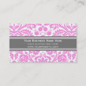 ピンクの灰色のダマスク織の花の名刺 名刺 (正面)