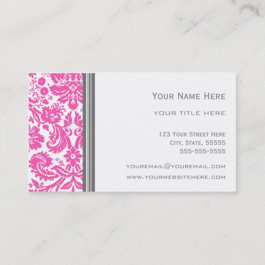 ピンクの灰色のダマスク織の花の名刺 名刺 (裏面)