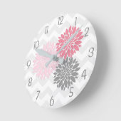 ピンクの灰色のダリアの花の柱時計 ラウンド壁時計 (傾斜)