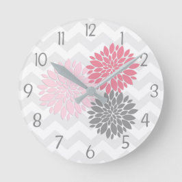 ピンクの灰色のダリアの花の柱時計 ラウンド壁時計
