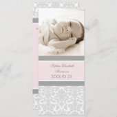 ピンクの灰色のテンプレートの新生児の誕生の発表 案内状 (正面/裏面)